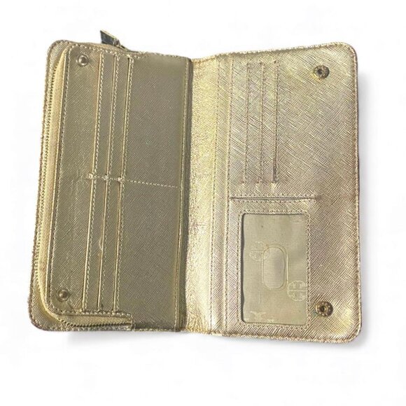 TORY BURCH - Robinson Metallic GOLD Zip SNAPLOCK Wallet W coin pouch - Picture 2 of 6